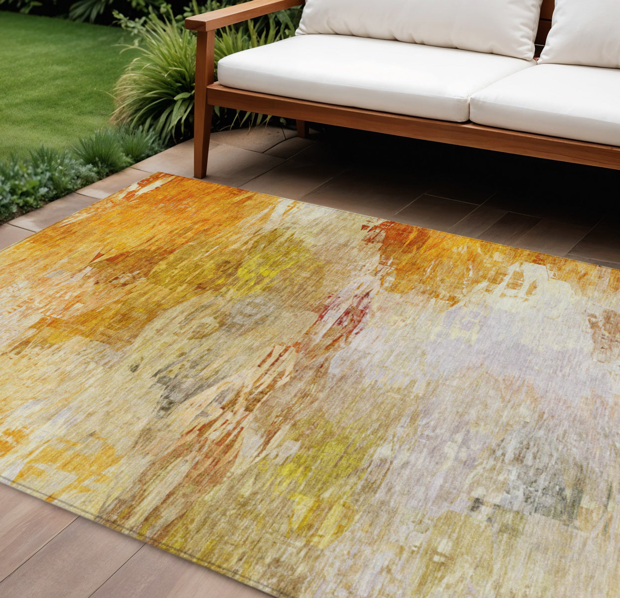 5 X 8 Orange Copper And Terra Cotta Abstract Washable Indoor Outdoor Area Rug