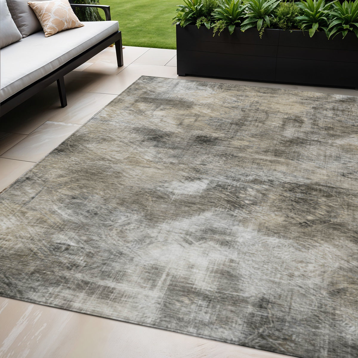 5 X 8 Beige Taupe And Gray Abstract Washable Indoor Outdoor Area Rug