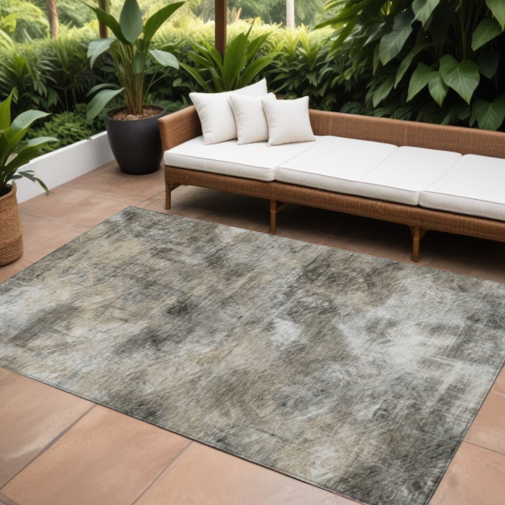 10 X 14 Beige Taupe And Gray Abstract Washable Indoor Outdoor Area Rug