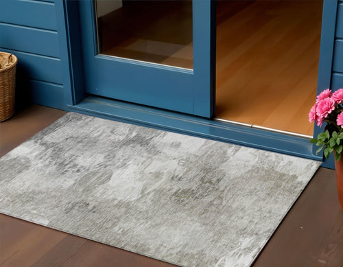 3 X 5 Beige Tan And Gray Abstract Washable Indoor Outdoor Area Rug