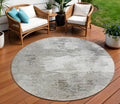 8 Beige Tan And Gray Round Abstract Washable Indoor Outdoor Area Rug