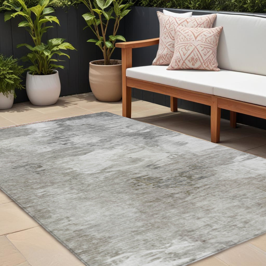10 X 14 Beige Tan And Gray Abstract Washable Indoor Outdoor Area Rug