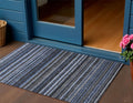3 X 5 Denim Blue And Gray Striped Washable Indoor Outdoor Area Rug