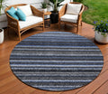 8 Denim Blue And Gray Round Striped Washable Indoor Outdoor Area Rug