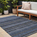 9 X 12 Denim Blue And Gray Striped Washable Indoor Outdoor Area Rug