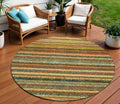 8 Coral Gold And Green Round Striped Washable Indoor Outdoor Area Rug