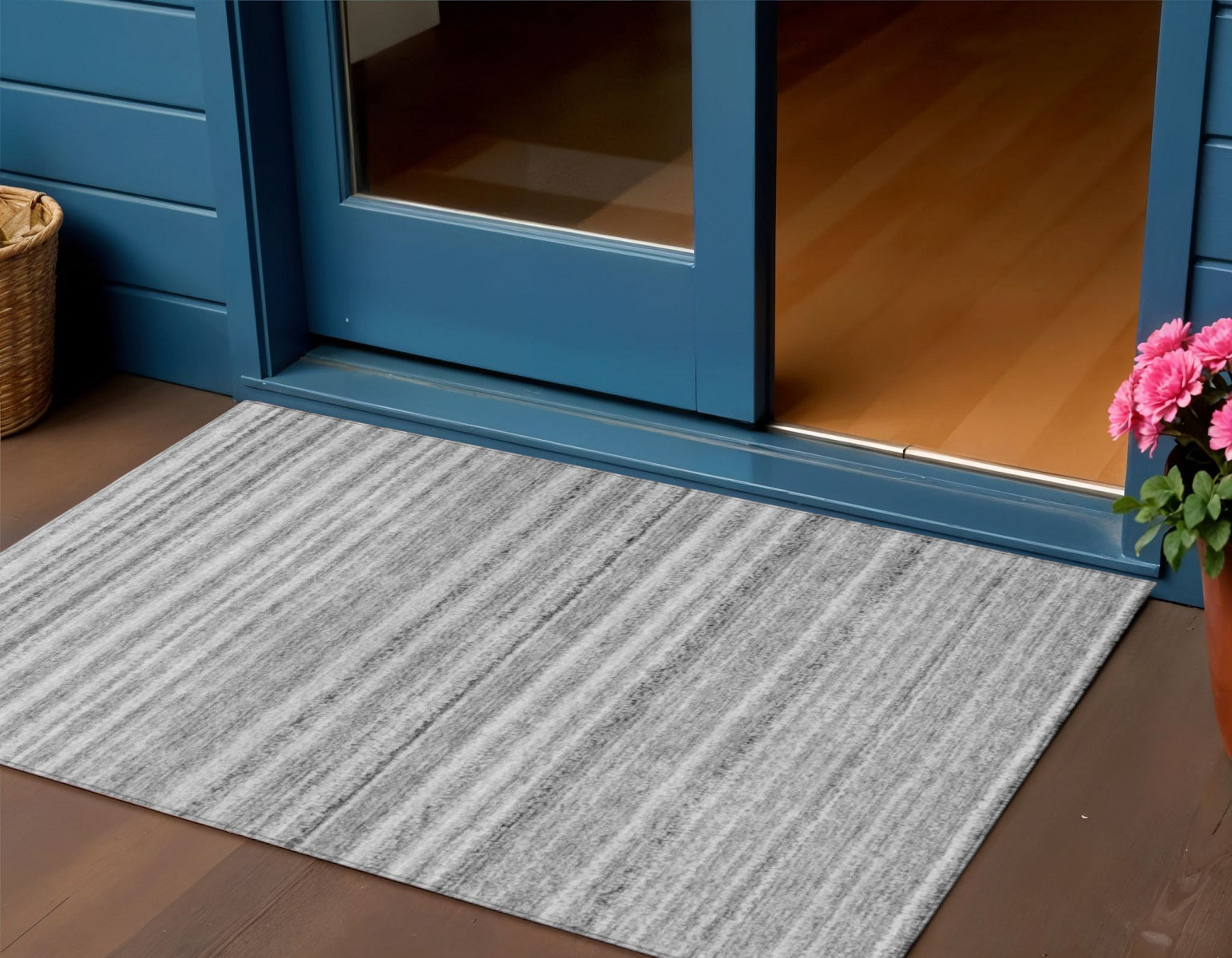 3 X 5 Gray Silver And Charcoal Striped Washable Indoor Outdoor Area Rug