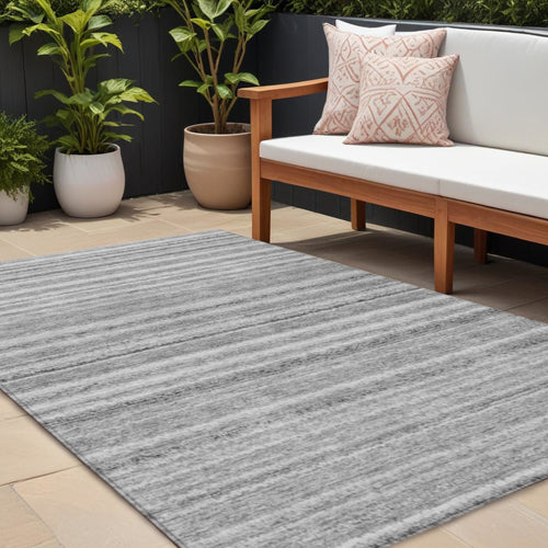 10 X 14 Gray Silver And Charcoal Striped Washable Indoor Outdoor Area Rug