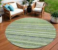 8 Artichoke Green And Olive Green Round Striped Washable Indoor Outdoor Area Rug