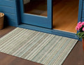 3 X 5 Sage Mint Green And Beige Striped Washable Indoor Outdoor Area Rug