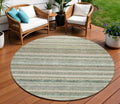 8 Sage Mint Green And Beige Round Striped Washable Indoor Outdoor Area Rug