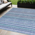 5 X 8 Sky Blue And Navy Blue Striped Washable Indoor Outdoor Area Rug