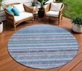 8 Sky Blue And Navy Blue Round Striped Washable Indoor Outdoor Area Rug