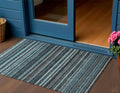 3 X 5 Teal Blue Sky Blue And Gray Striped Washable Indoor Outdoor Area Rug