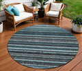 8 Teal Blue Sky Blue And Gray Round Striped Washable Indoor Outdoor Area Rug