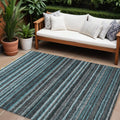 10 X 14 Teal Blue Sky Blue And Gray Striped Washable Indoor Outdoor Area Rug