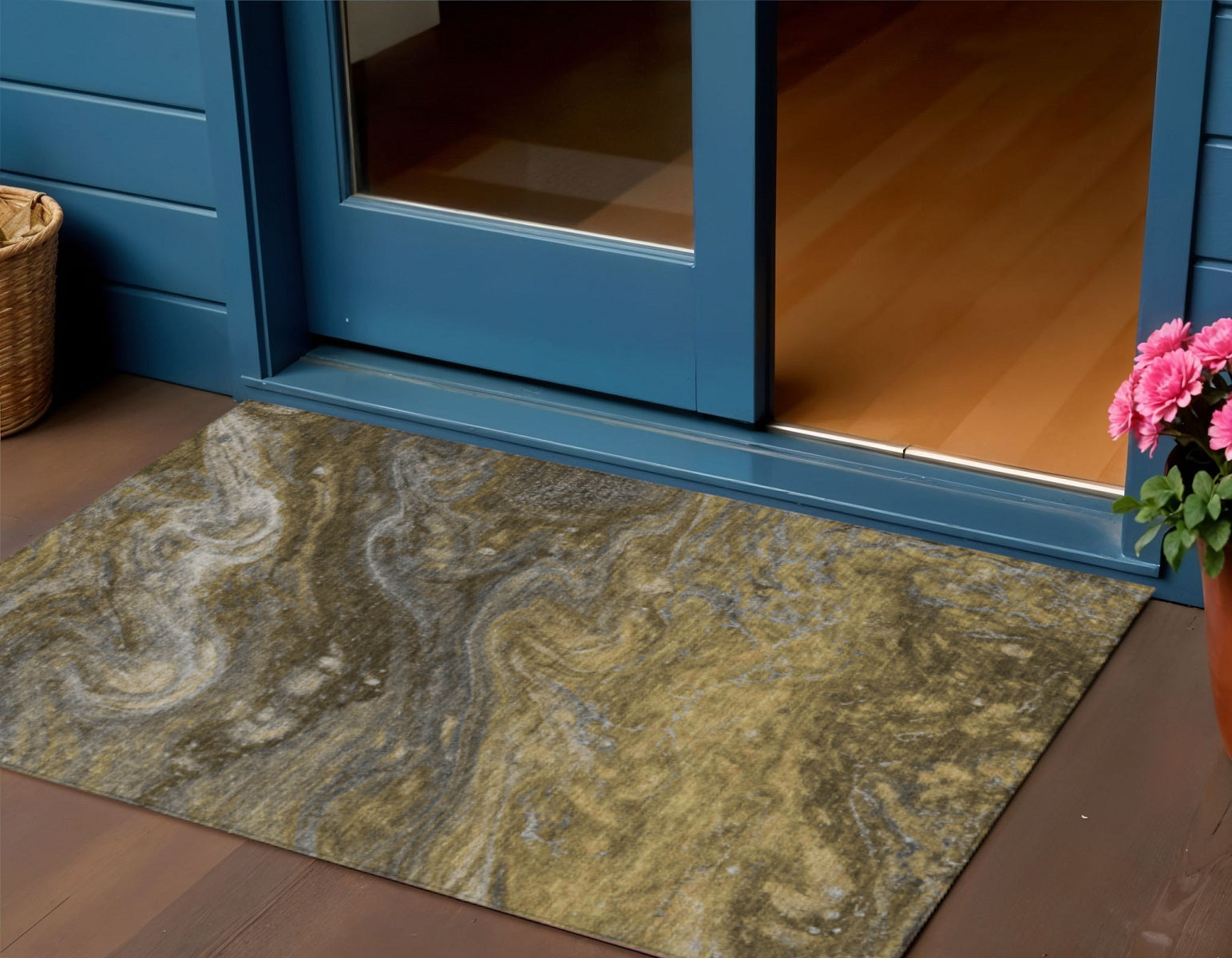 3 X 5 Brown Taupe And Chocolate Abstract Washable Indoor Outdoor Area Rug