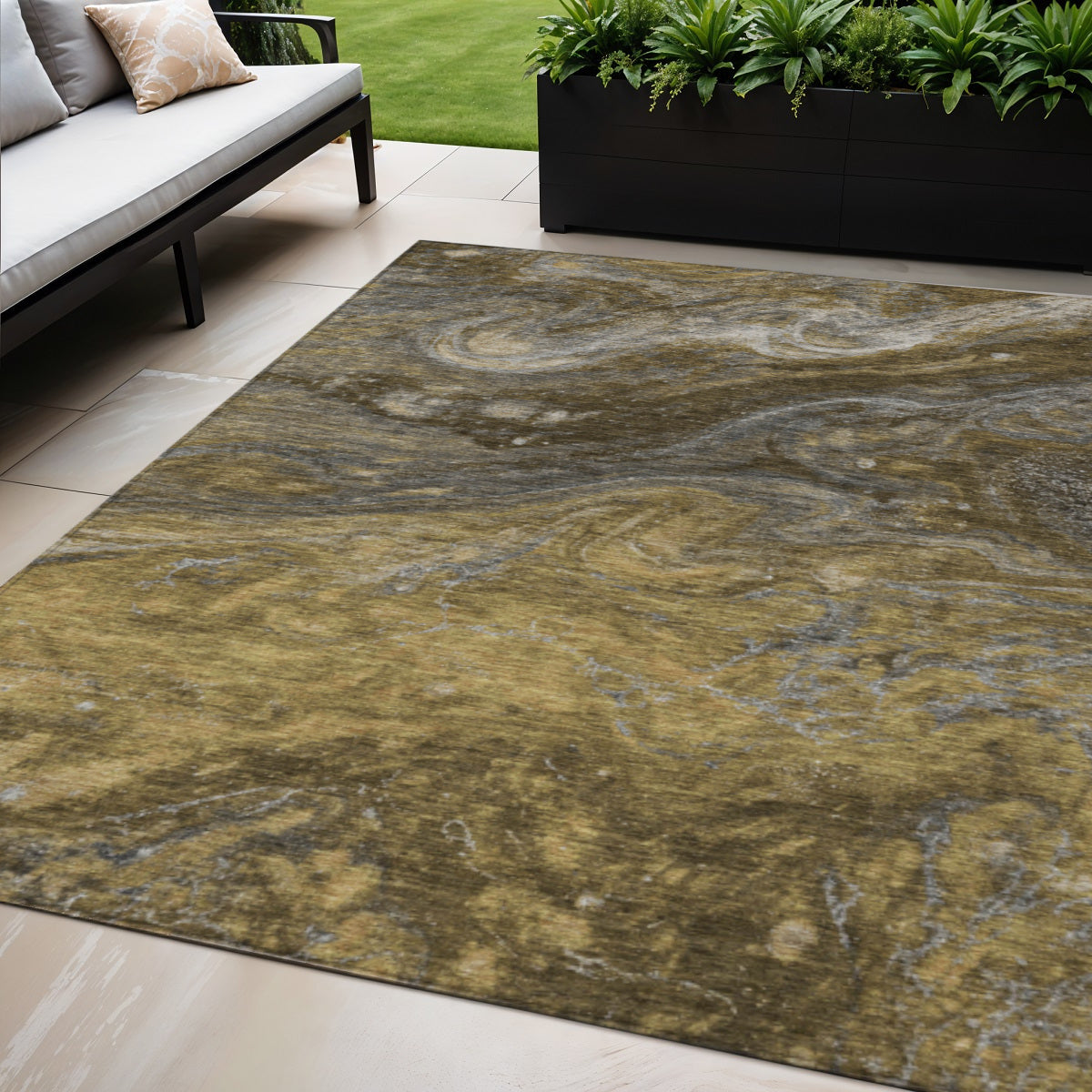 5 X 8 Brown Taupe And Chocolate Abstract Washable Indoor Outdoor Area Rug