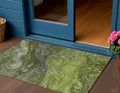 3 X 5 Olive Green And Lime Green Abstract Washable Indoor Outdoor Area Rug