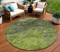 8 Olive Green And Lime Green Round Abstract Washable Indoor Outdoor Area Rug