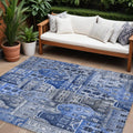 10 X 14 Navy Blue And Sky Blue Village Houses Washable Indoor Outdoor Area Rug