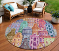 8 Red Gold And Teal Blue Round Village Houses Washable Indoor Outdoor Area Rug