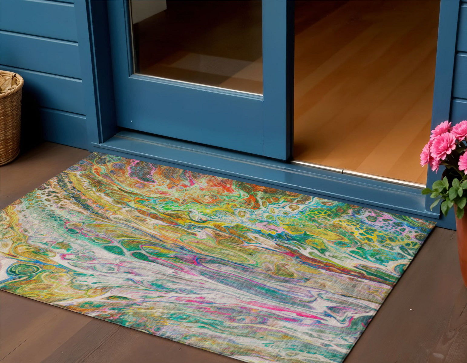 3 X 5 Green Gold And White Abstract Washable Indoor Outdoor Area Rug