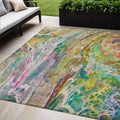 5 X 8 Green Gold And White Abstract Washable Indoor Outdoor Area Rug