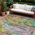 9 X 12 Green Gold And White Abstract Washable Indoor Outdoor Area Rug