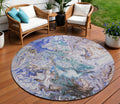 8 Beige Blue And Taupe Round Abstract Washable Indoor Outdoor Area Rug