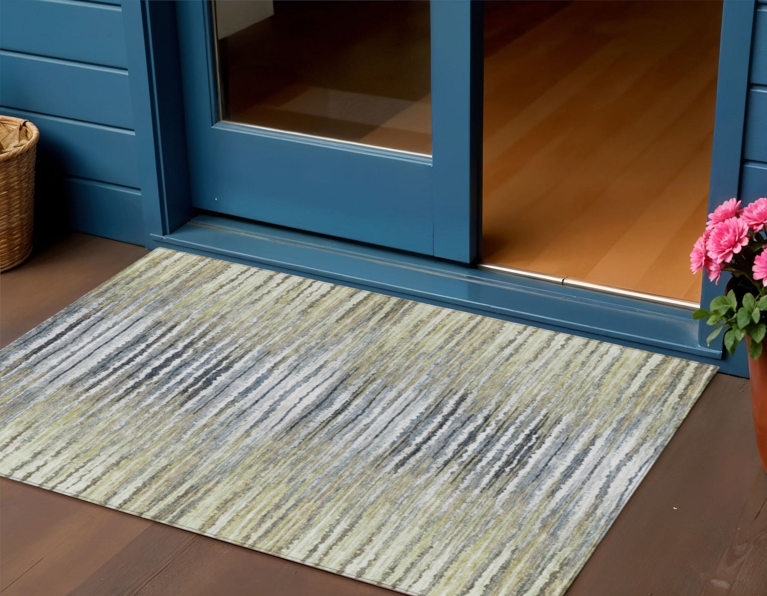 3 X 5 Beige Tan And Taupe Striped Washable Indoor Outdoor Area Rug