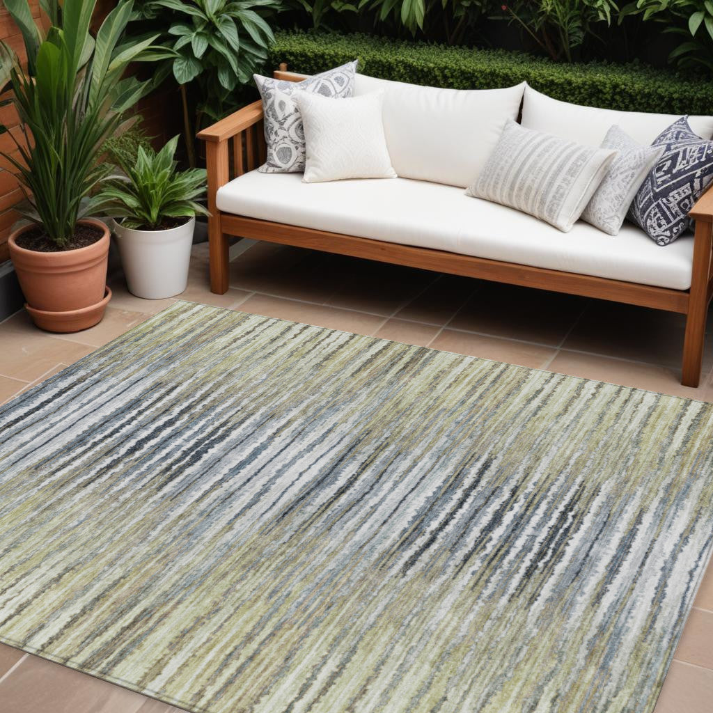 8 X 10 Beige Tan And Taupe Striped Washable Indoor Outdoor Area Rug