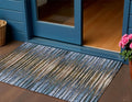 3 X 5 Blue Brown And Sky Blue Striped Washable Indoor Outdoor Area Rug
