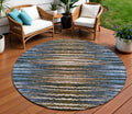 8 Blue Brown And Sky Blue Round Striped Washable Indoor Outdoor Area Rug