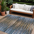 8 X 10 Blue Brown And Sky Blue Striped Washable Indoor Outdoor Area Rug