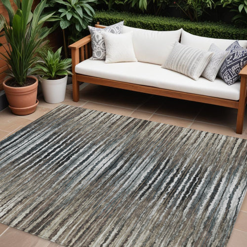 10 X 14 Brown Taupe And Chocolate Striped Washable Indoor Outdoor Area Rug