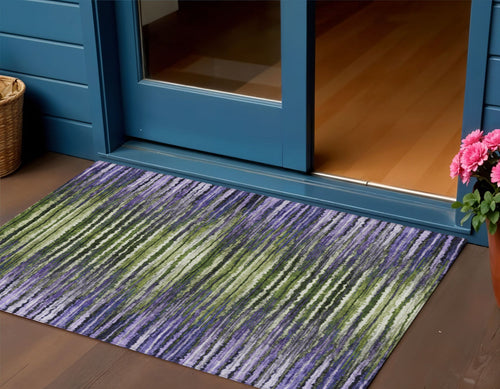 3 X 5 Purple Lilac And Lavender Striped Washable Indoor Outdoor Area Rug