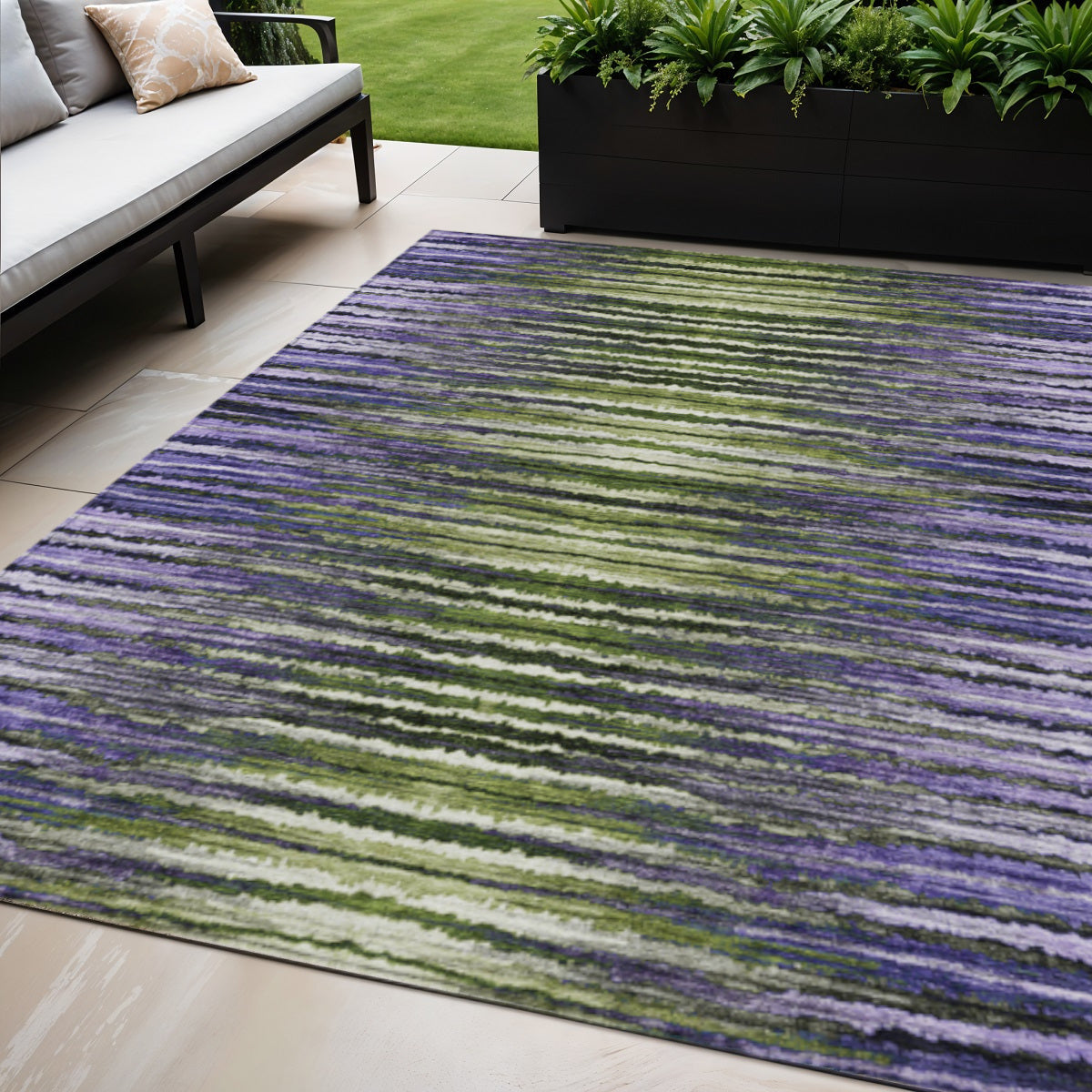 5 X 8 Purple Lilac And Lavender Striped Washable Indoor Outdoor Area Rug