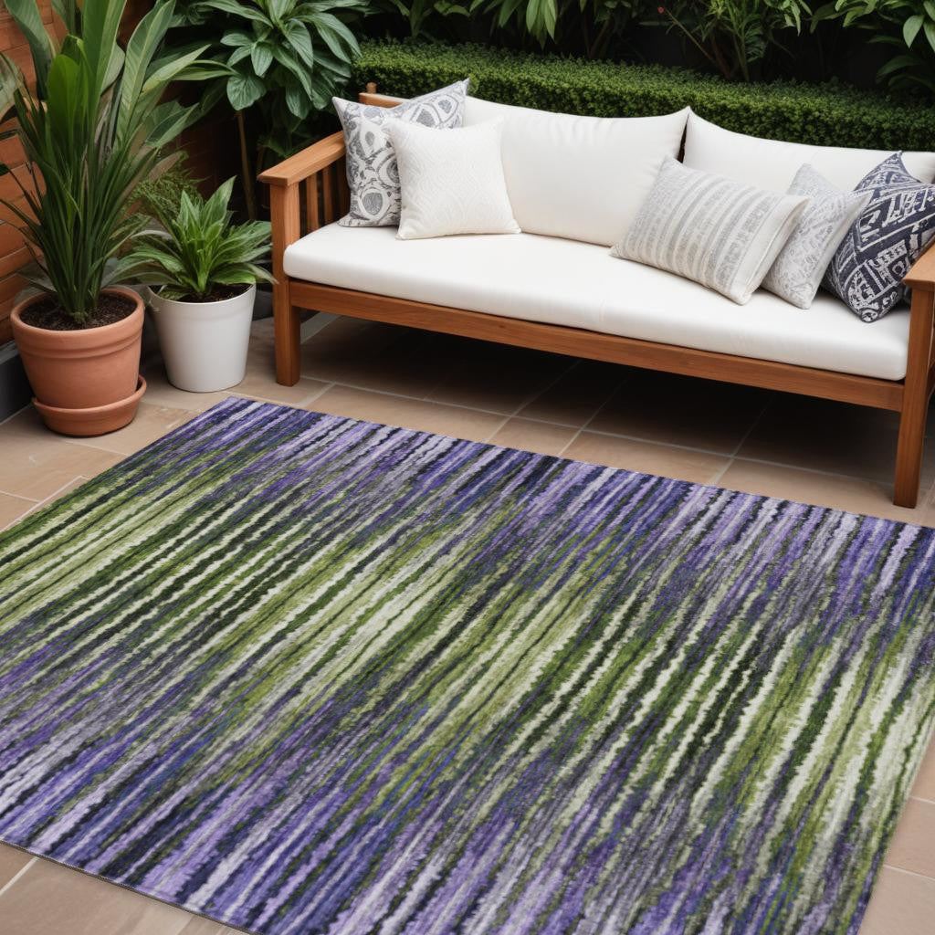 8 X 10 Purple Lilac And Lavender Striped Washable Indoor Outdoor Area Rug
