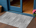 3 X 5 Silver Gray And Charcoal Striped Washable Indoor Outdoor Area Rug