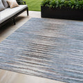 5 X 8 Sky Blue And Denim Blue Striped Washable Indoor Outdoor Area Rug