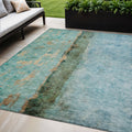 5 X 8 Blue And Gold Abstract Washable Indoor Outdoor Area Rug