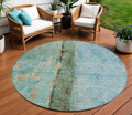 8 Blue And Gold Round Abstract Washable Indoor Outdoor Area Rug