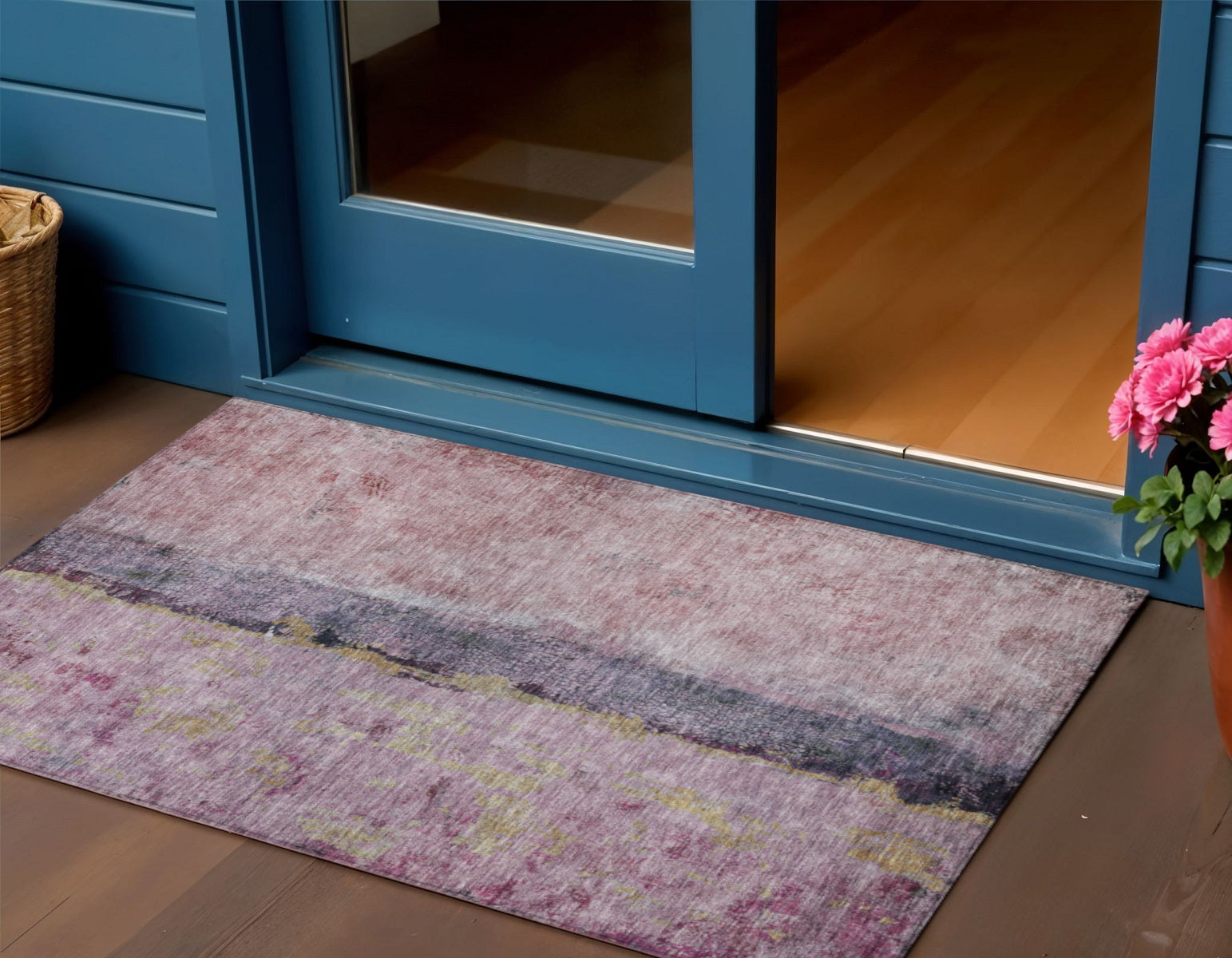 3 X 5 Blush Pink And Purple Abstract Washable Indoor Outdoor Area Rug