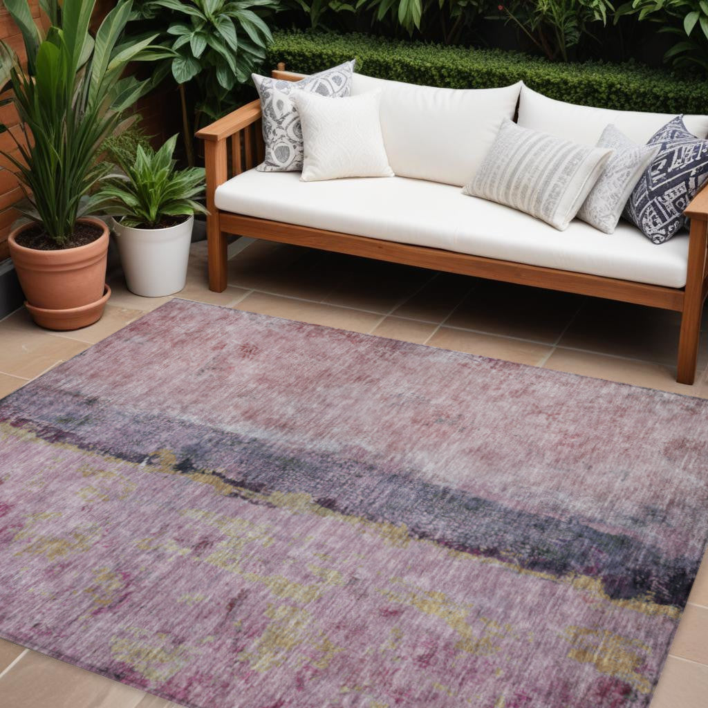 8 X 10 Blush Pink And Purple Abstract Washable Indoor Outdoor Area Rug