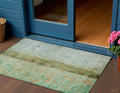 3 X 5 Olive Green And Blue Abstract Washable Indoor Outdoor Area Rug