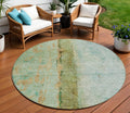8 Olive Green And Blue Round Abstract Washable Indoor Outdoor Area Rug