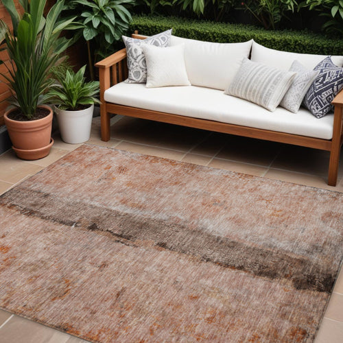 10 X 14 Orange Peach And Brown Abstract Washable Indoor Outdoor Area Rug