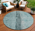 8 Teal Blue Aqua And Charcoal Round Abstract Washable Indoor Outdoor Area Rug