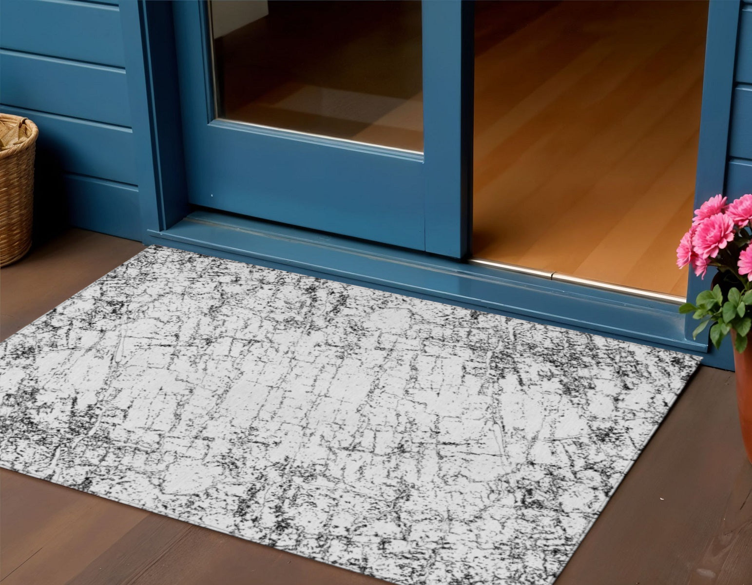 3 X 5 Black White And Gray Abstract Washable Indoor Outdoor Area Rug